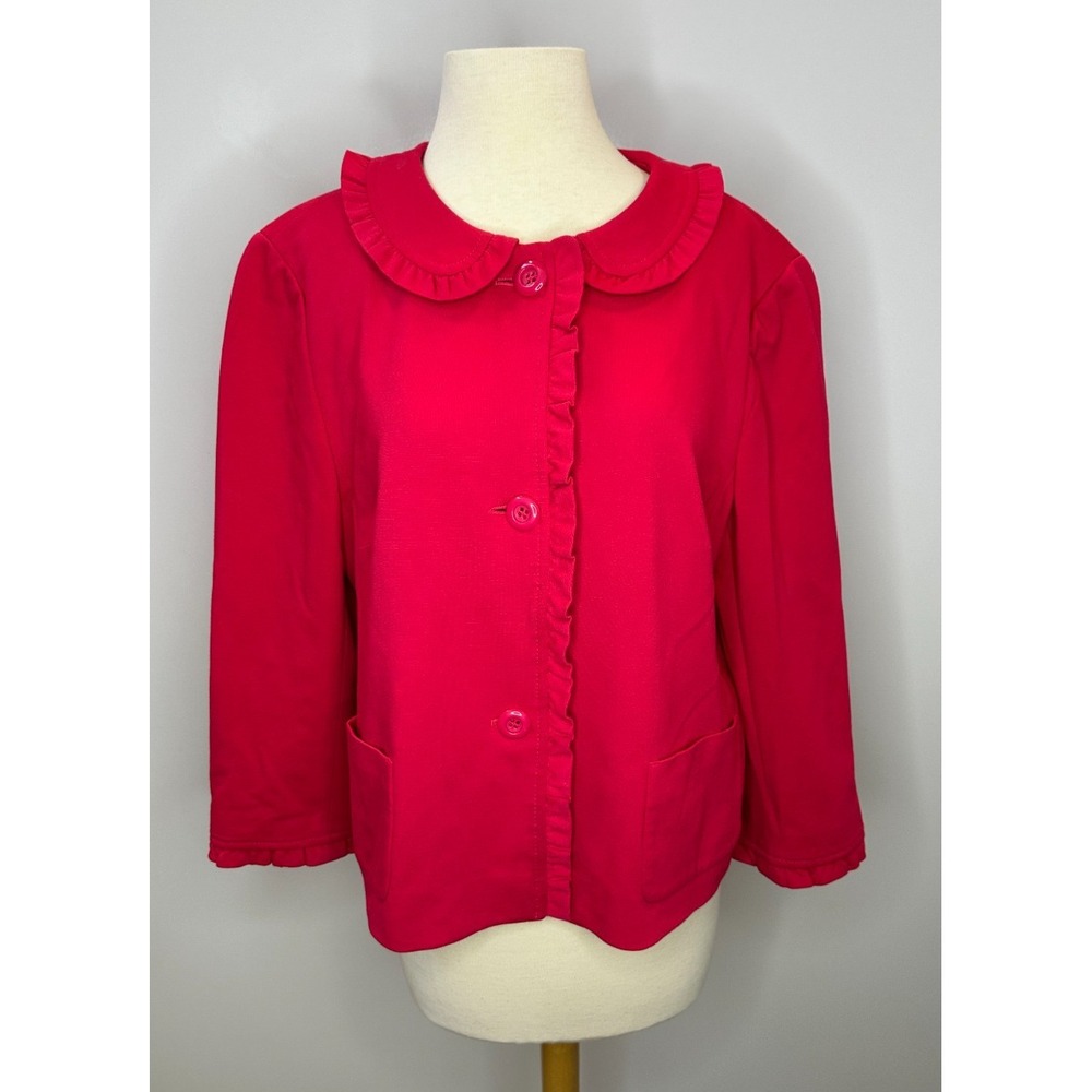 Talbots Ruffle Trim Peter Pan Collar Button Front Jacket Fuchsia Plus Size 16 - Picture 2 of 10